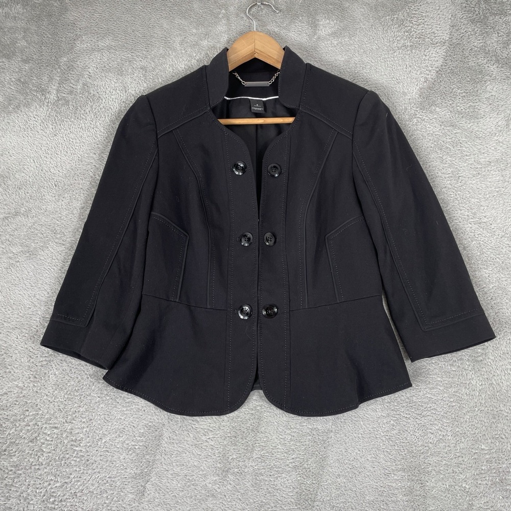 White House Black Market Blazer Womens 0 Black Peplum Tailored Cropped Career